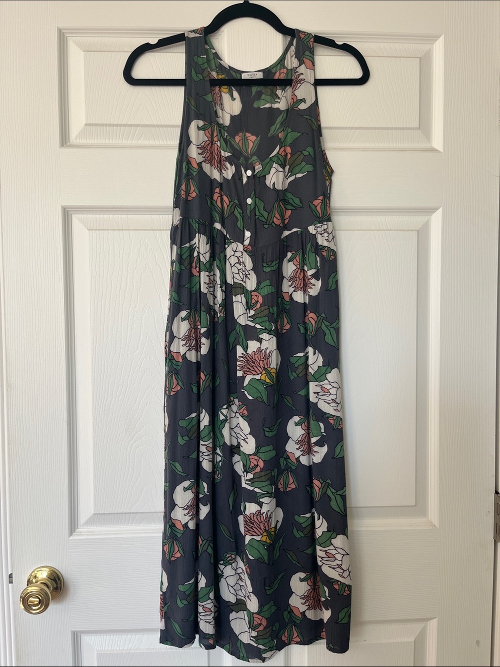 Tavik slate Blue Floral Tiered Sleeveless Dress with Pink & Green Accents XS